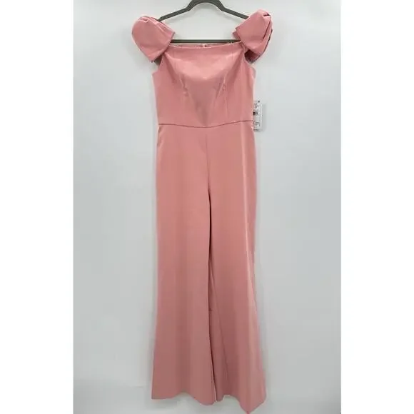 Aidan Maddox Off the Shoulder Bow Jumpsuit Size 4 Rose Pink Wide Leg New $245 - Picture 3 of 16